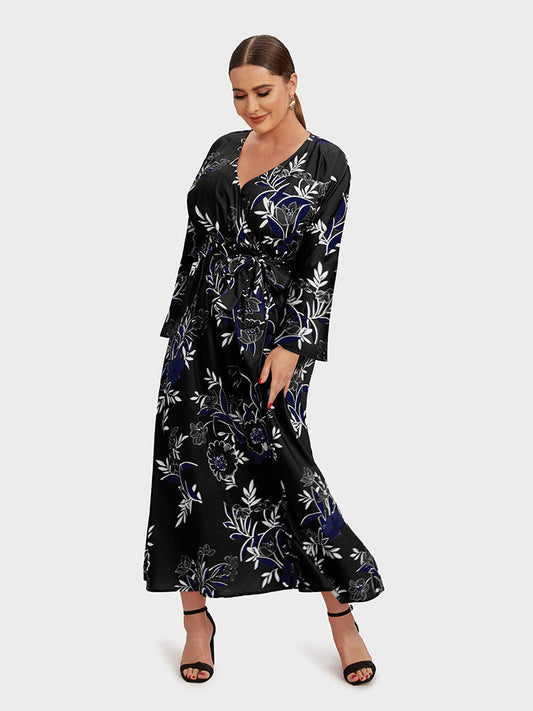 Plant Printed Surplice Neck Knotted Dress