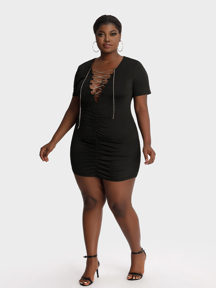 Ruched Rhinestone Cross Dress