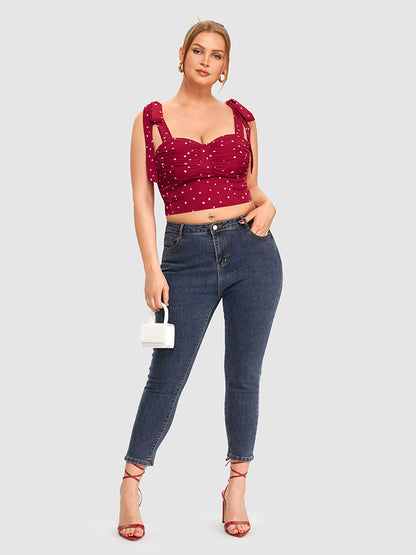 Tie Straps Heart Print Cami Top