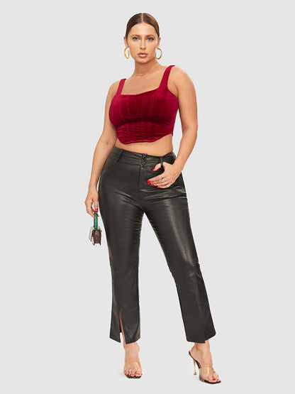 Velvet Back Zip Up Crop Cami