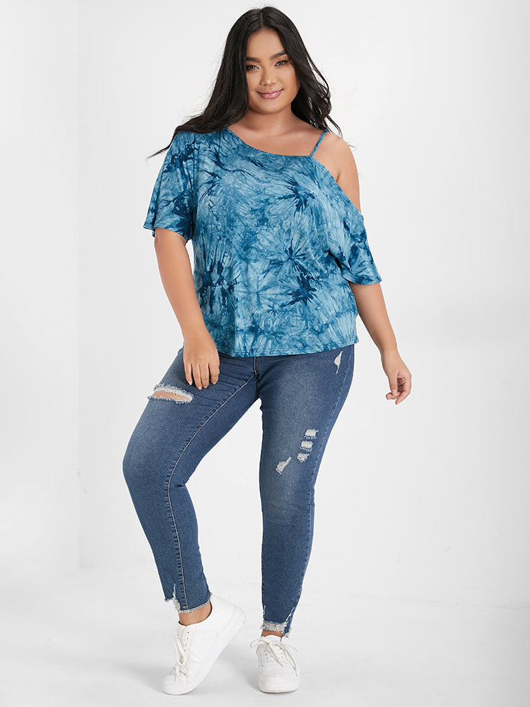 Tie Dye Print One Shoulder T-shirt