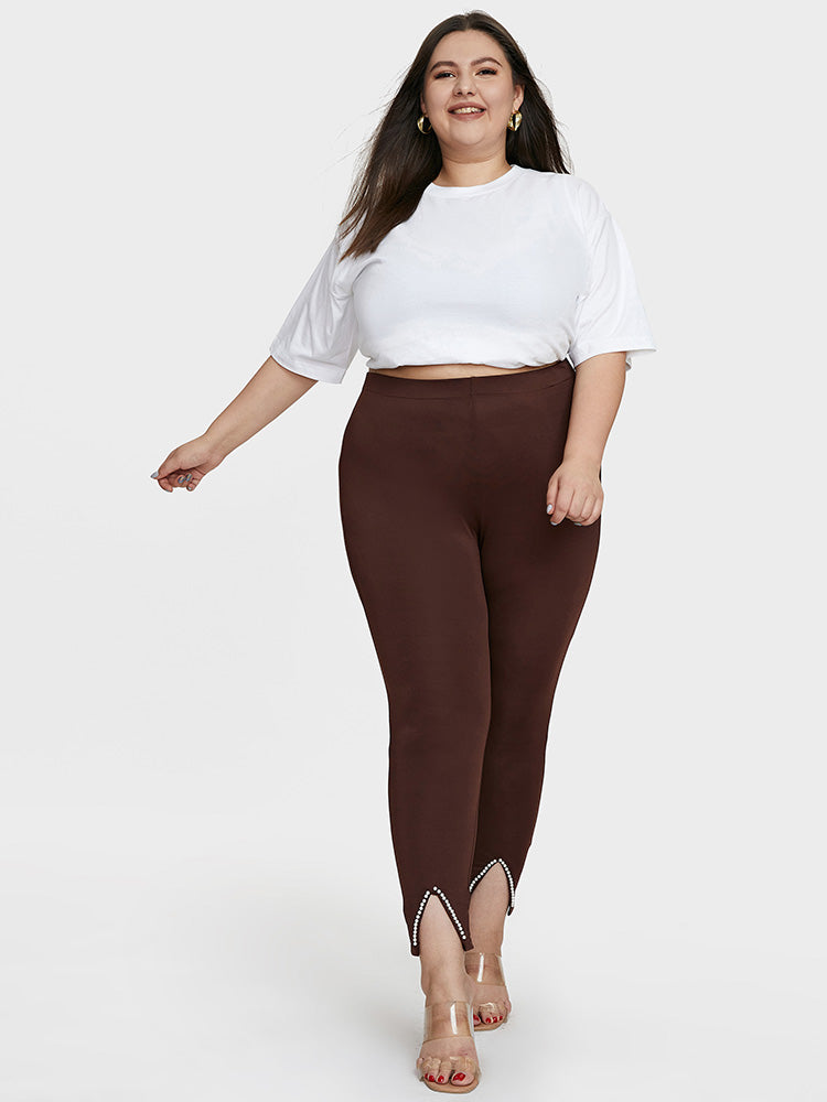 Beaded Slit Solid Bodycon Pants