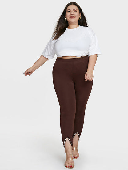 Beaded Slit Solid Bodycon Pants