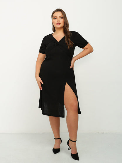 Slit Hem Twist Front Dress