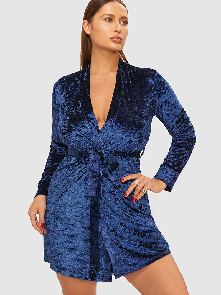 Solid Belted Velvet Sleep Robe