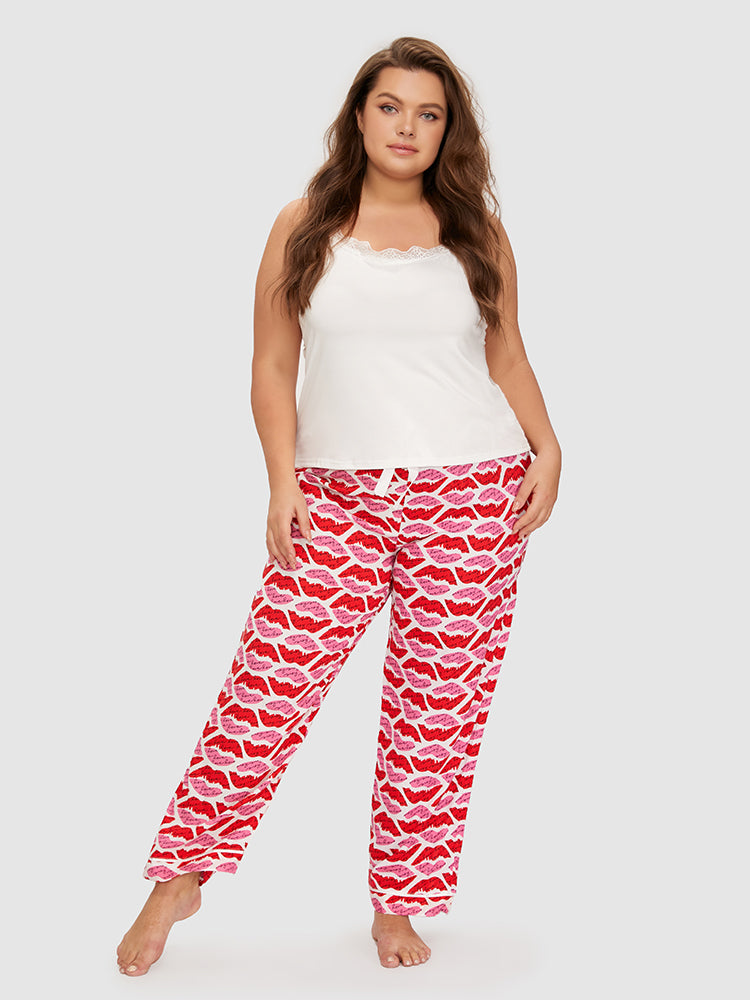 Lip Pattern Lace Trim Pajama Set