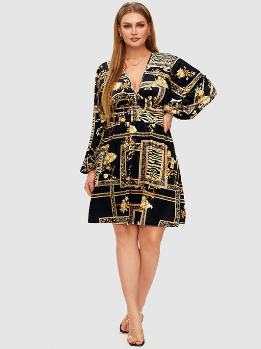 Chain & Scarf Art Print Ruched Dress