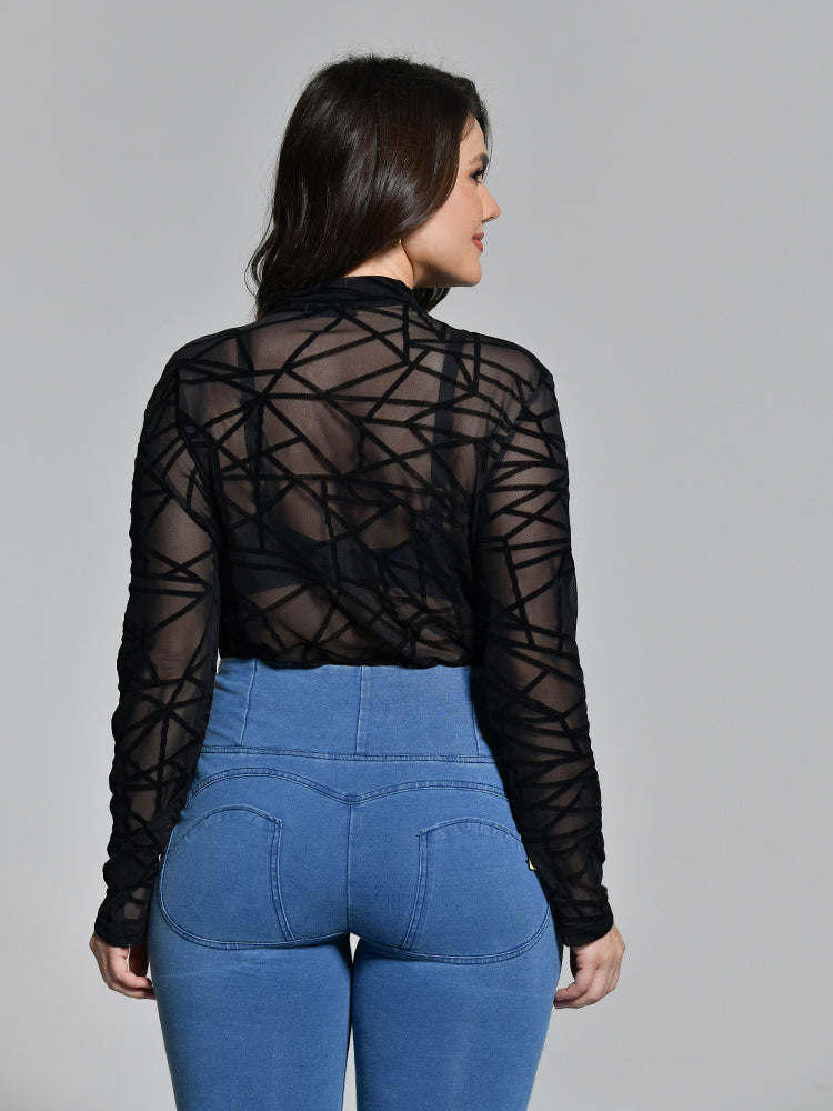 Mock-neck Geo Mesh Top