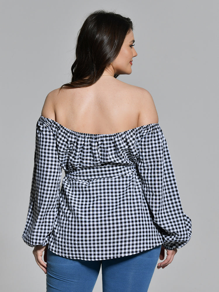 Off Shoulder Self Belted Blouse