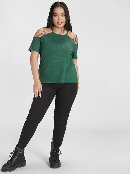 Cold Shoulder O-Ring Marled T-shirt