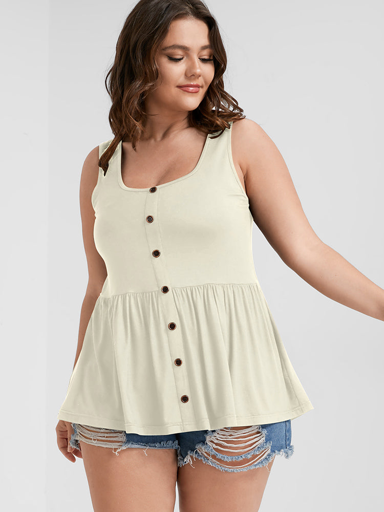 Solid Scoop Neck Button Front Tank Top