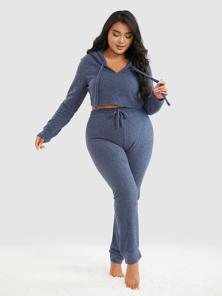 Fleece Hooded Drawstring Lounge Set