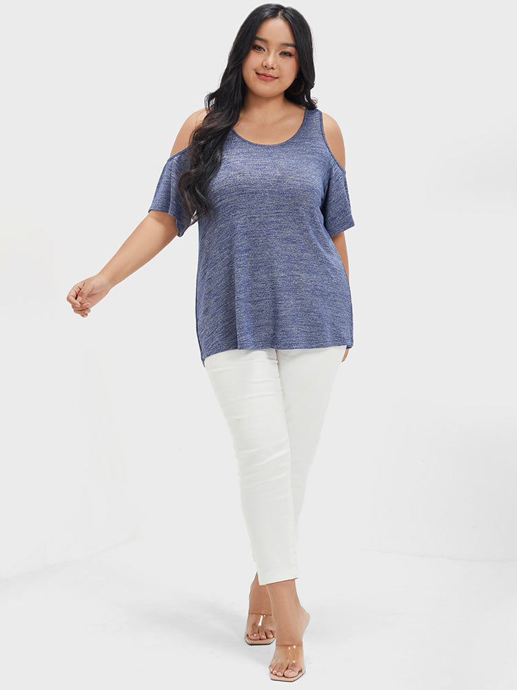 Solid Heather Ruffles Cold Shoulder T-shirt