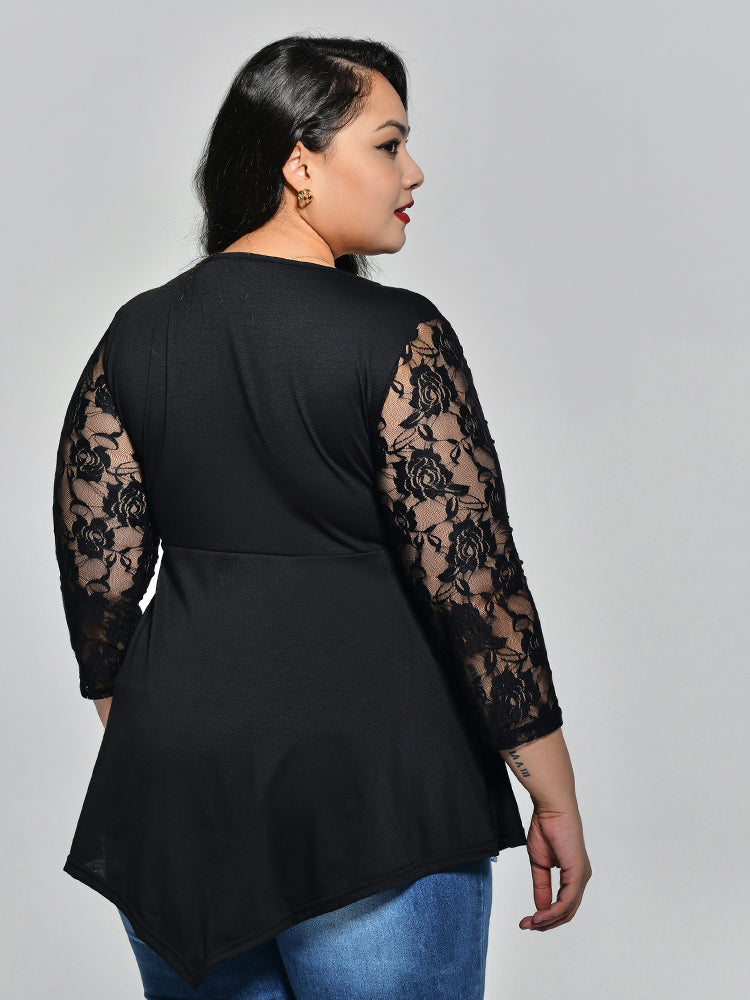 Lace Asymmetrical Hem Blouse