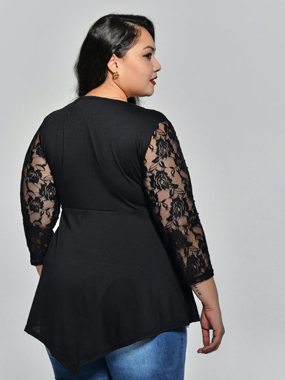 Lace Asymmetrical Hem Blouse