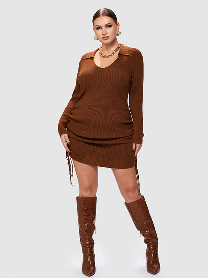 Solid Drawstring Bodycon Dress