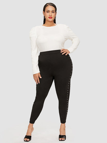 Plain Side Beaded Skinny Leggings