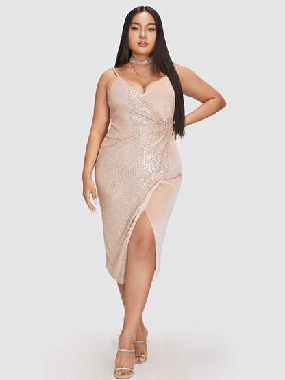 Patchwork Sequin Cami Split Dress