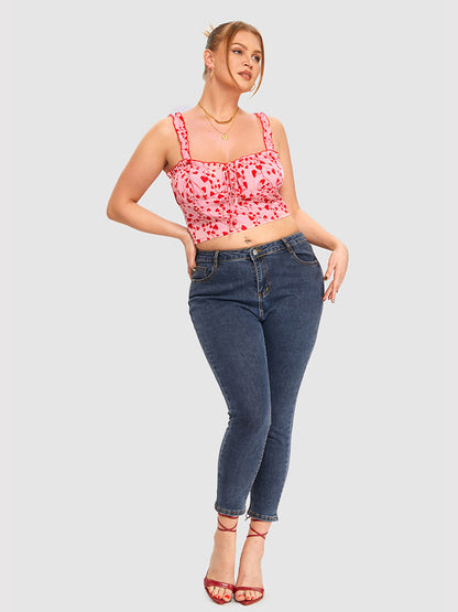 Heart Printed Frill Trim Cami Top