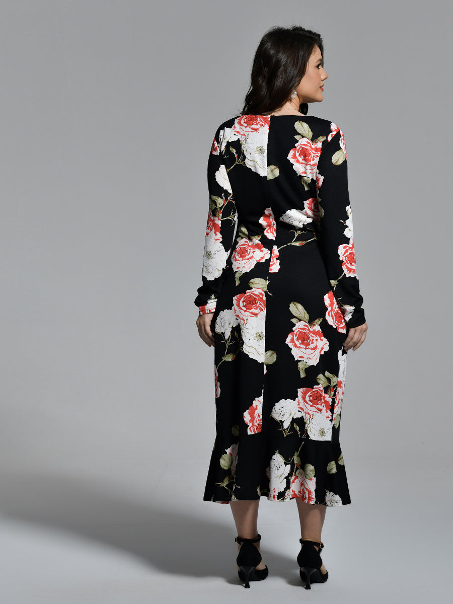 Floral Print Ruffle Hem Dress