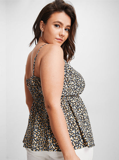 Ditsy Floral Ruffle Elastic Waist Cami Top