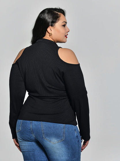 Cut Out Shoulder Zipper Top