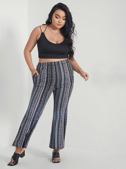Geometric Print Pocket Flare Leg Pants