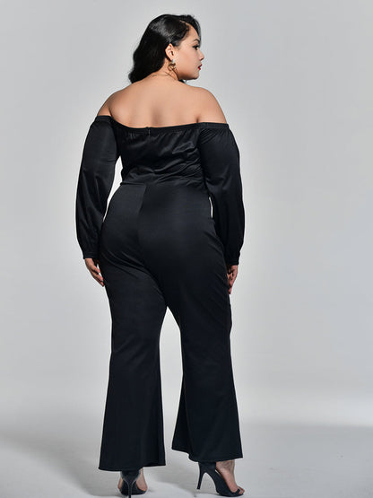 Off Shoulder Ruched Bust Flare Leg Jumpsuit