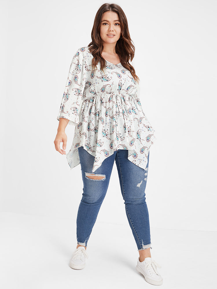 Paisley Crisscross Back Hanky Hem Blouse