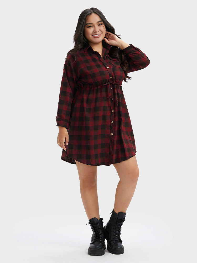 Plaid Button Shirt Dress