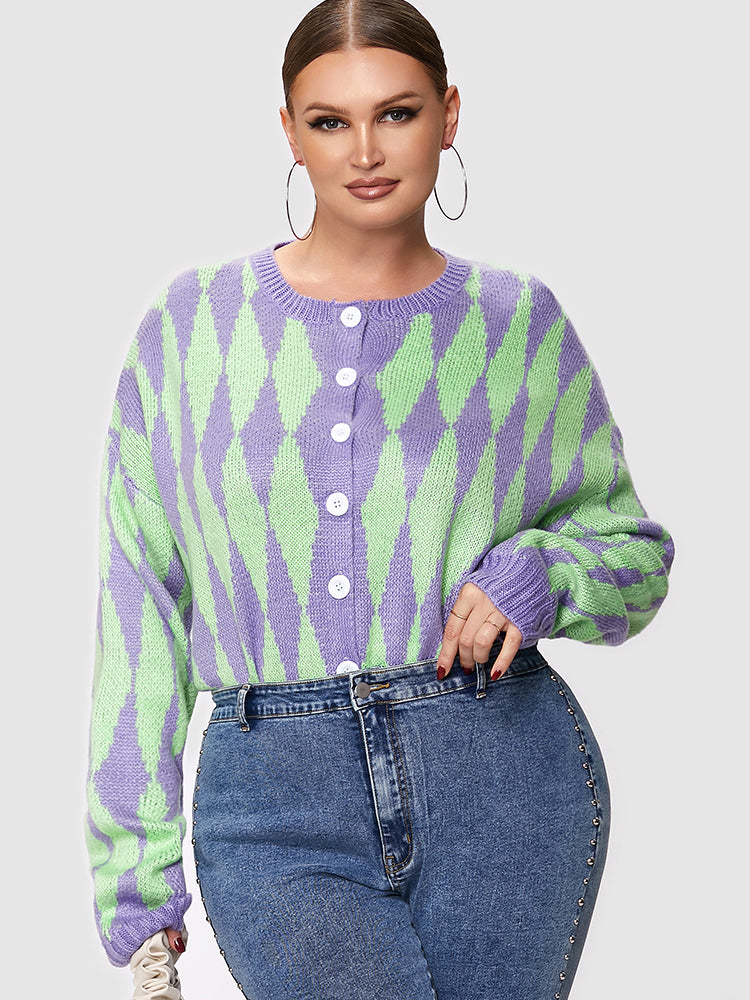 Argyle Pattern Button Cardigan