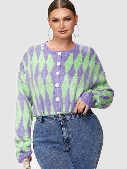 Argyle Pattern Button Cardigan