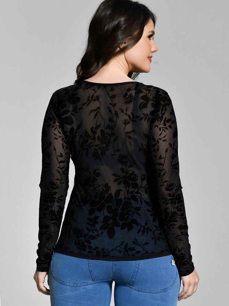 Floral Mesh Sheer T-shirt