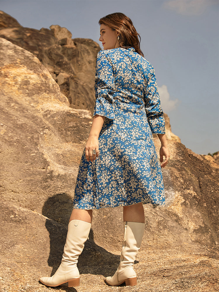 Ditsy Floral Ruched Drawstring Knot Dress