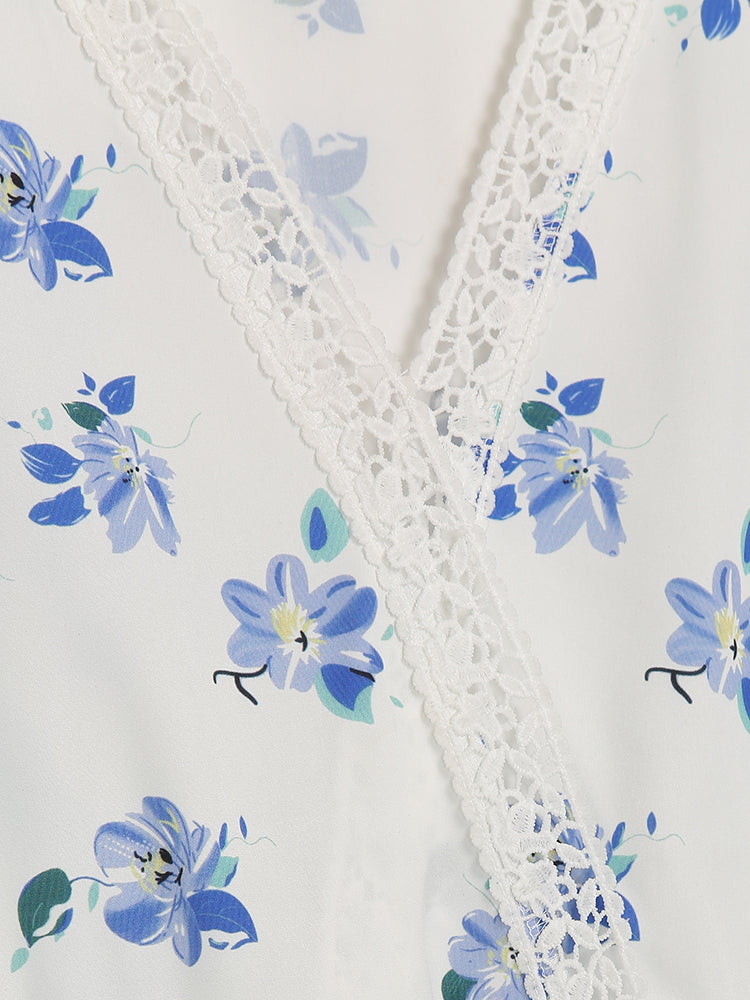 Ditsy Floral Lace Neck Dress