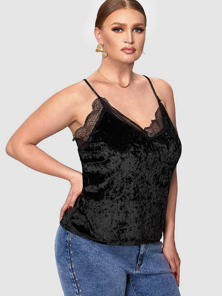 Solid Lace Trim Velvet Cami