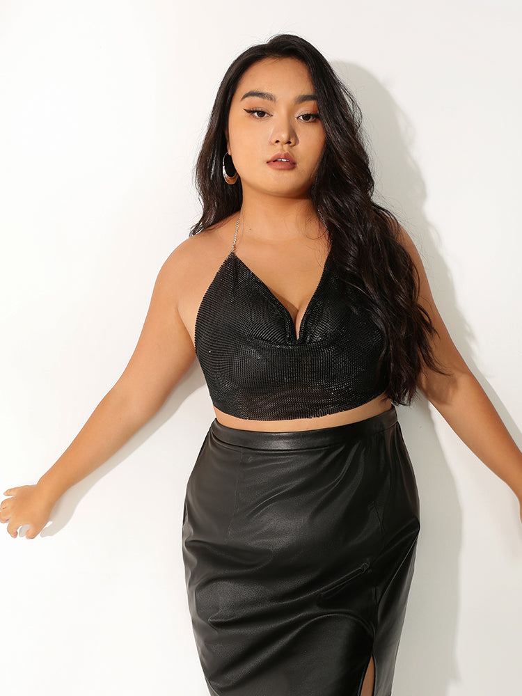Sexy Shiny Sequin Strap Crop Top