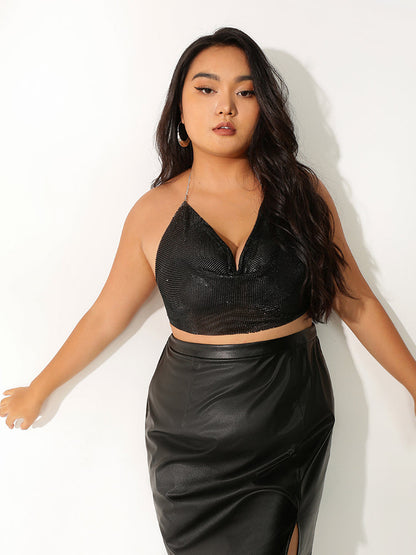 Sexy Shiny Sequin Strap Crop Top