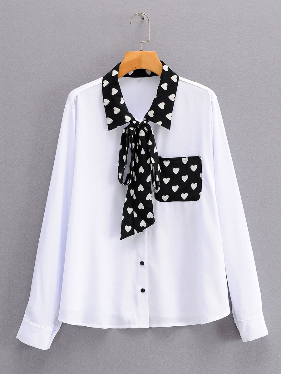 Heart Patchwork Tie Lapel Shirt