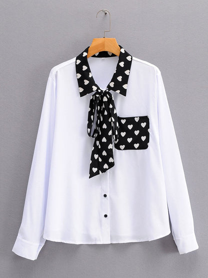 Heart Patchwork Tie Lapel Shirt