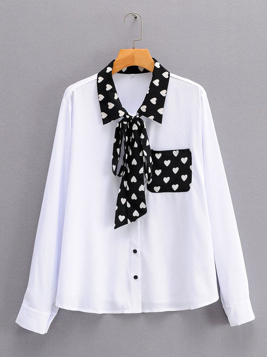 Heart Patchwork Tie Lapel Shirt