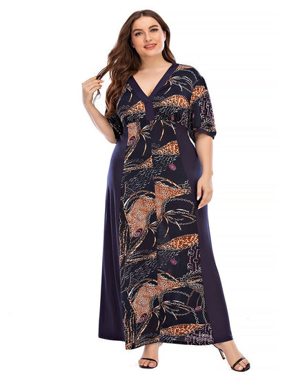 Printed Pacthwork Half-sleeve Maxi Dress