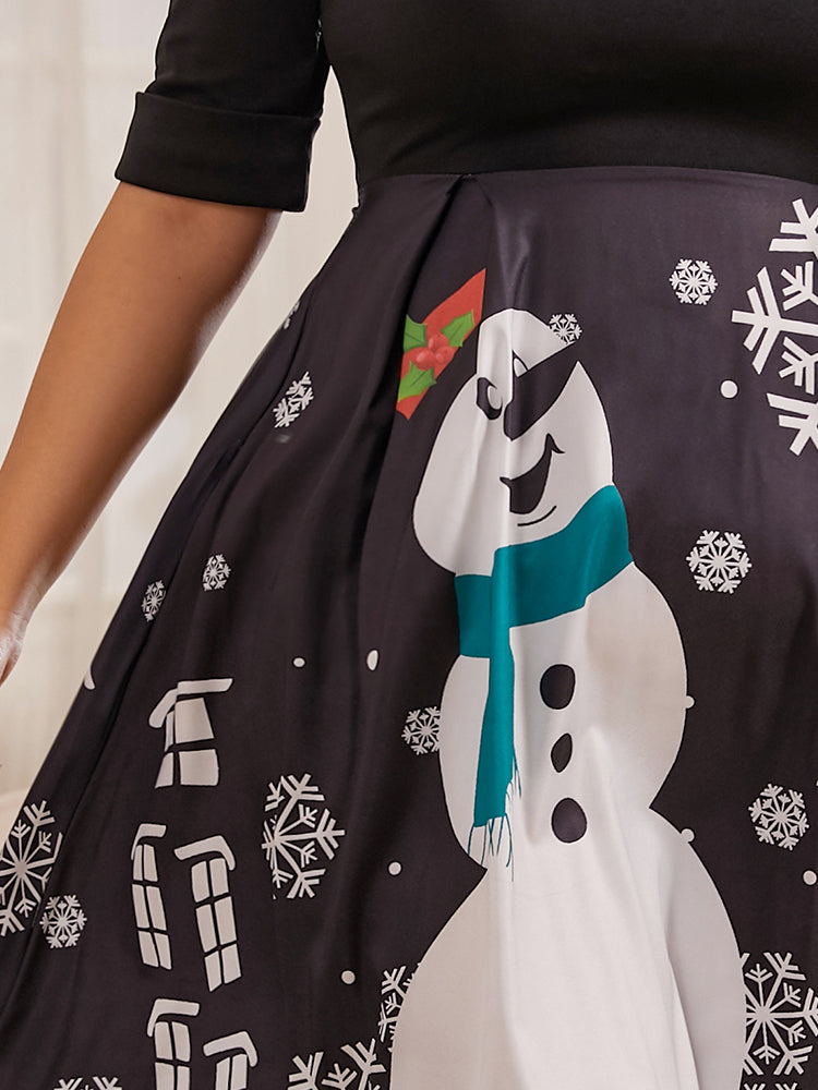 Christmas Pattern Patched Dress