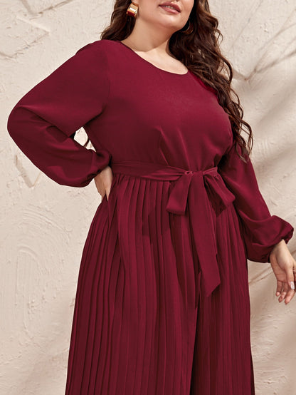 Solid Pleated Belted Jumpsuit