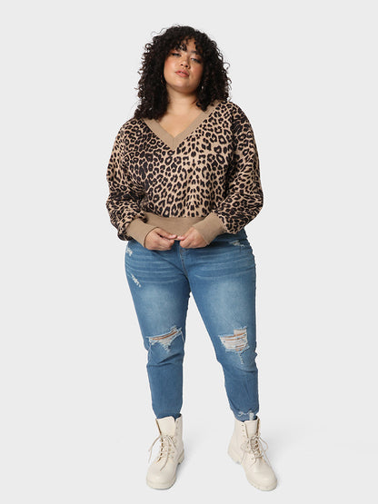 Leopard Patchwork V-Neck Sweater