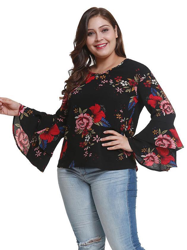 Floral Printed Flared Sleeve Blouse