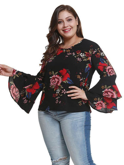 Floral Printed Flared Sleeve Blouse