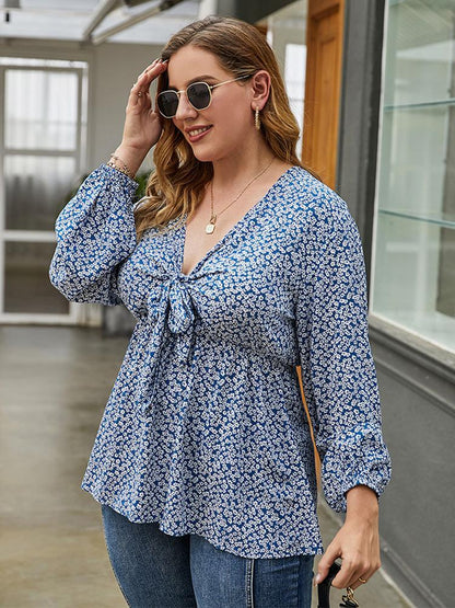 Ditsy Chiffon Lantern Sleeve Blouse