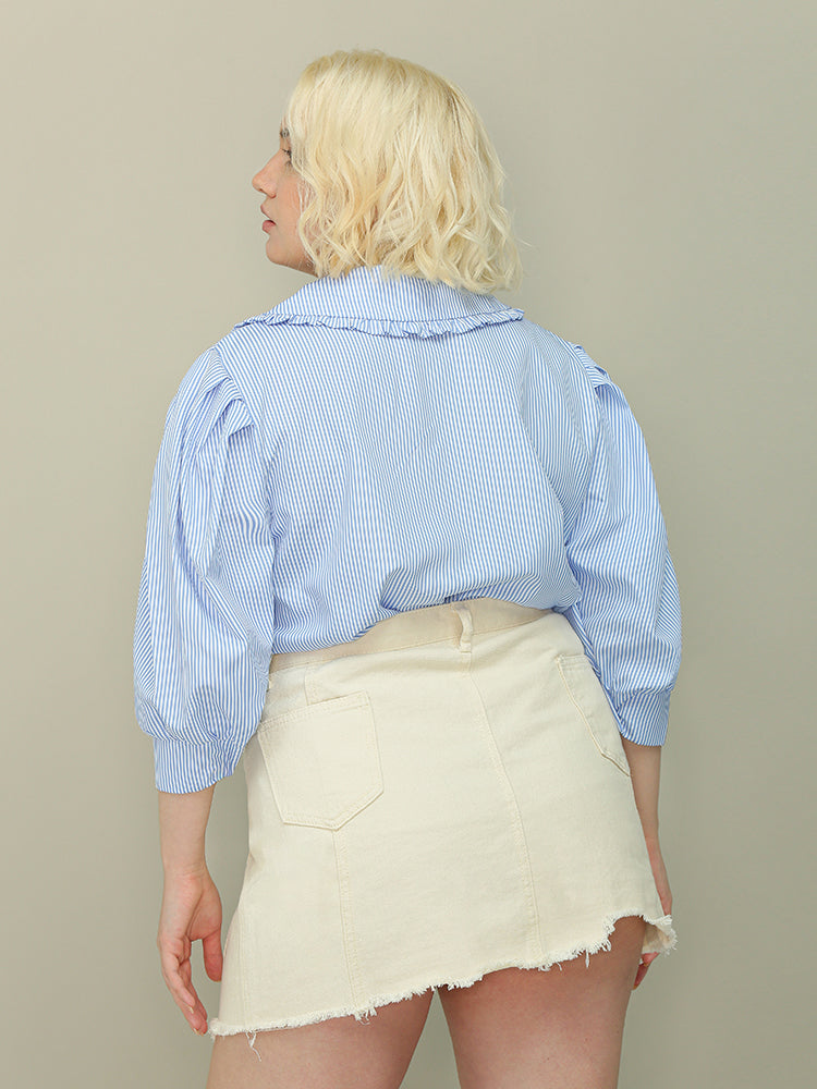 Doll Collar Striped Blouse