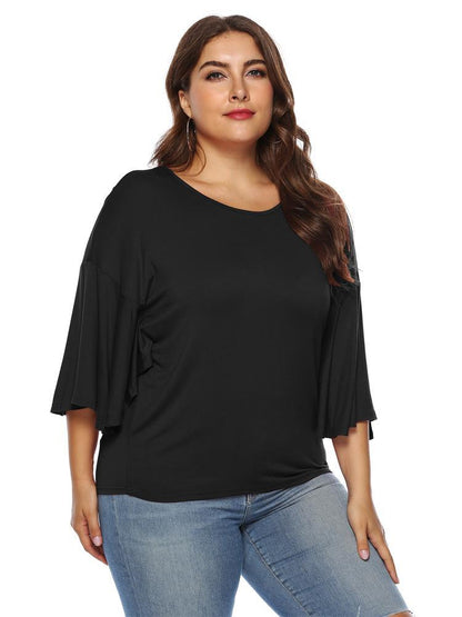 Ruffle Sleeve Solid Color T-shirt